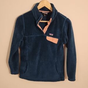 Patagonia Kid's Teal And Tan Zip-Up Sweater